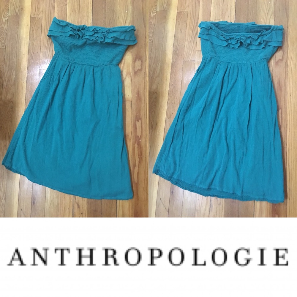 ANTHROPOLOGIE/MAEVE STRAPLESS TEAL GREEN DRESS. XS